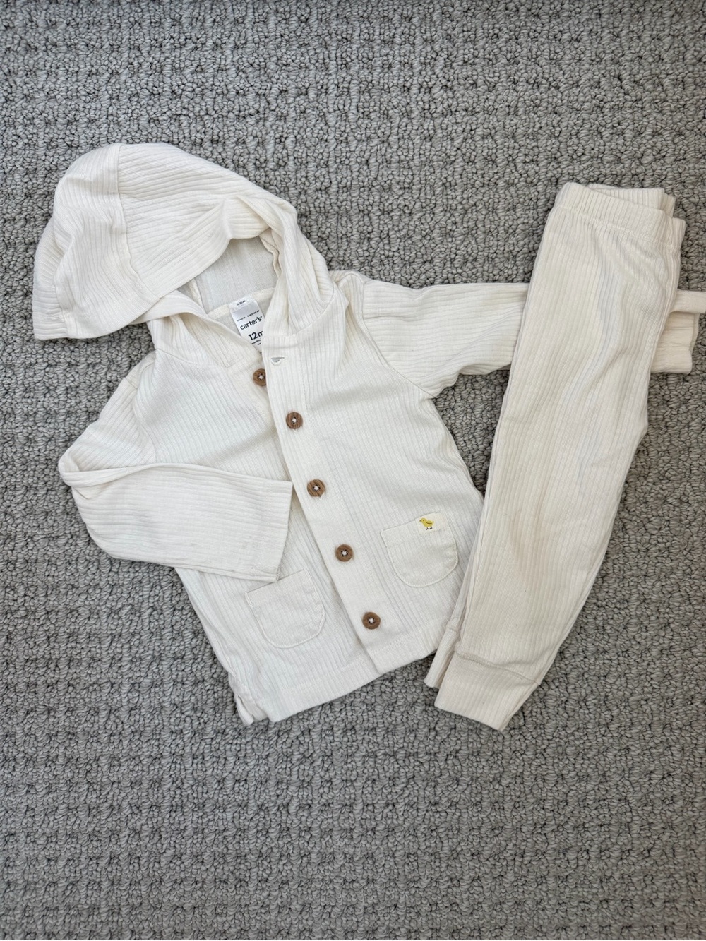 Carters 12 Mo. Neutral Ribbed Hoodie & Jogger Set - Cream